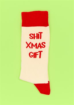 Scribbler exclusive Christmas socks A great Secret Santa gift Made from: 77% cotton, 22% polyamide, 1% elastane Unisex size 6-11 These brand-new white and red Christmas themed socks make a humorous edition to gift giving this year. Give them something that will make them laugh out loud with these rude, funny socks. You won�t find socks quite like these anywhere else